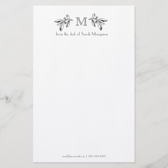 Professional Personalized Monogram Stationery (Front)