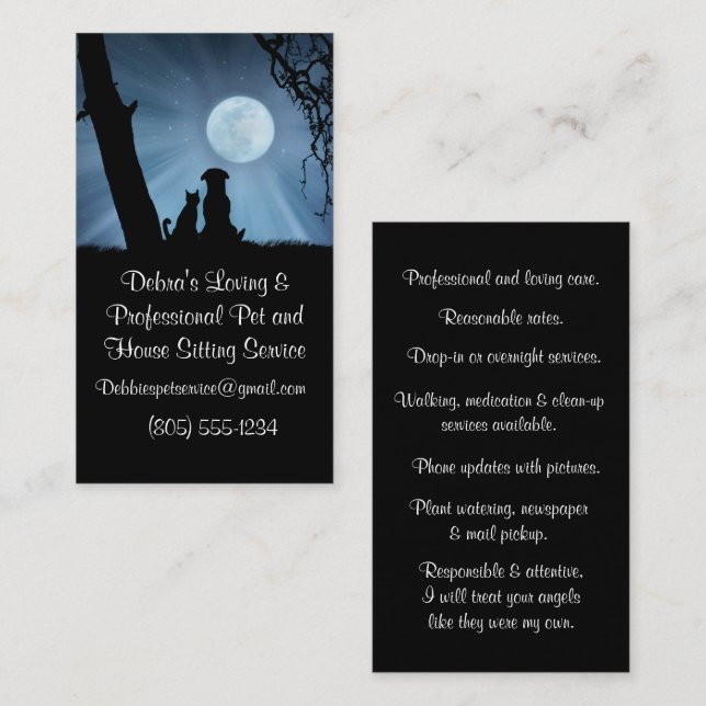 Professional Pet and House Sitting Dog and Cat Business Card (Front/Back)