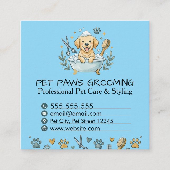 Professional Pet Groomer Square Business Card  (Front)