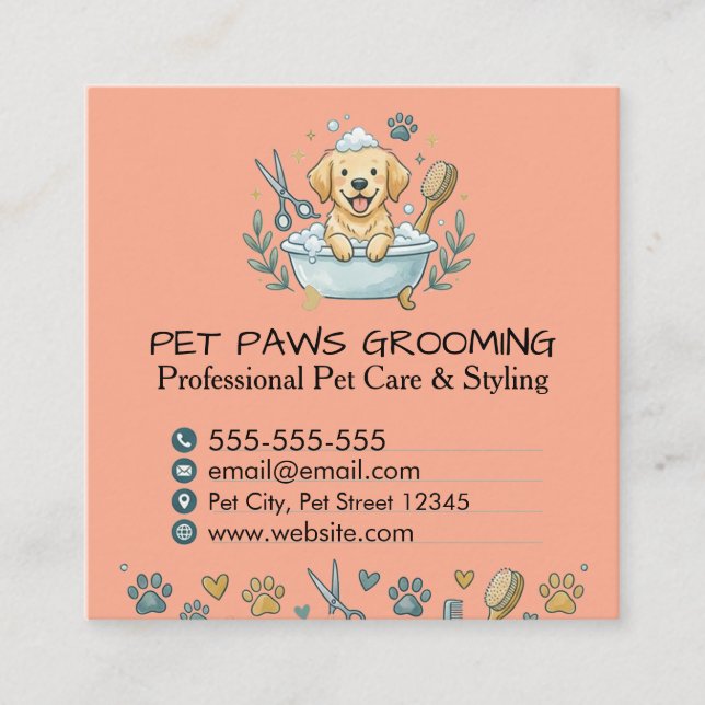 Professional Pet Groomer Square Business Card  (Front)