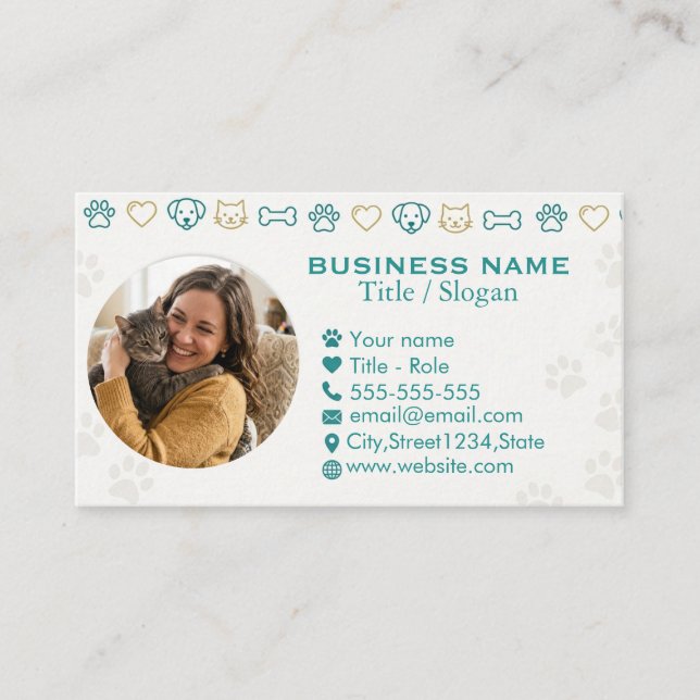 Professional Pet Services Custom Photo   Business Card (Front)