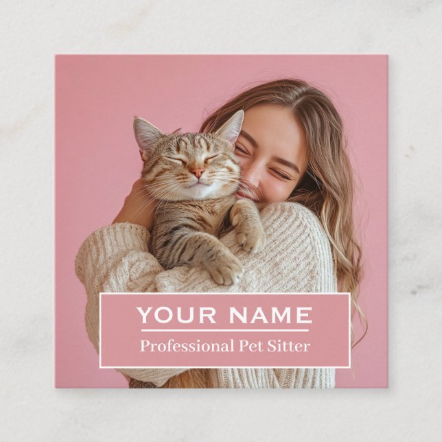 Professional Pet Sitter Custom Photo  Square Business Card (Front)