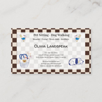 Professional Pet Sitter Hand-Drawn Pets & Checks Business Card