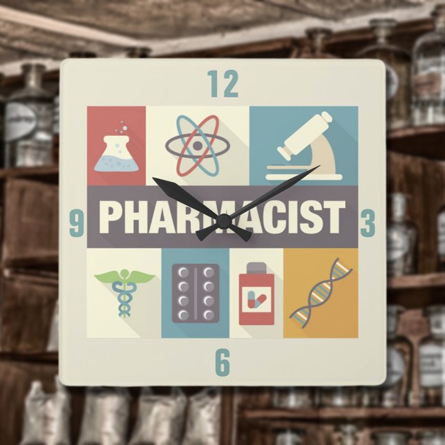 Professional Pharmacist Iconic Designed Square Wall Clock (Creator Uploaded)