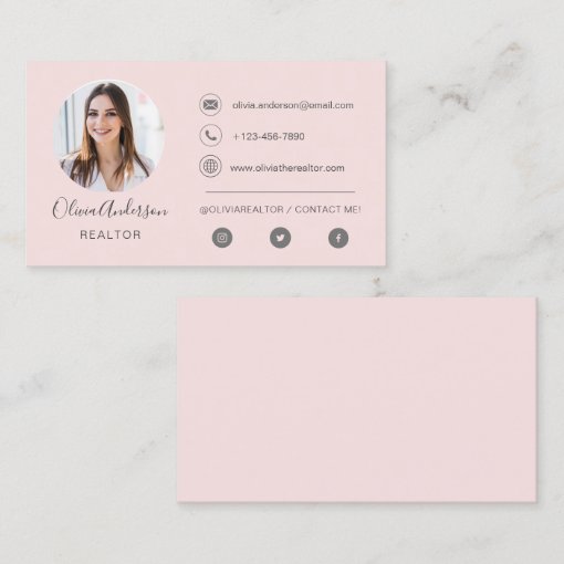 Professional Photo Blush Pink Business Card Zazzle