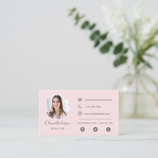 Professional Photo Blush Pink Business Card Zazzle