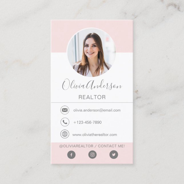 Professional Photo Blush Pink  Business Card (Front)