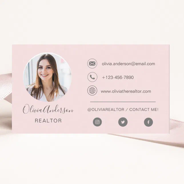 Professional Photo Blush Pink Business Card Zazzle