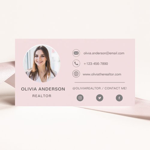 Professional Photo Blush Pink Business Card