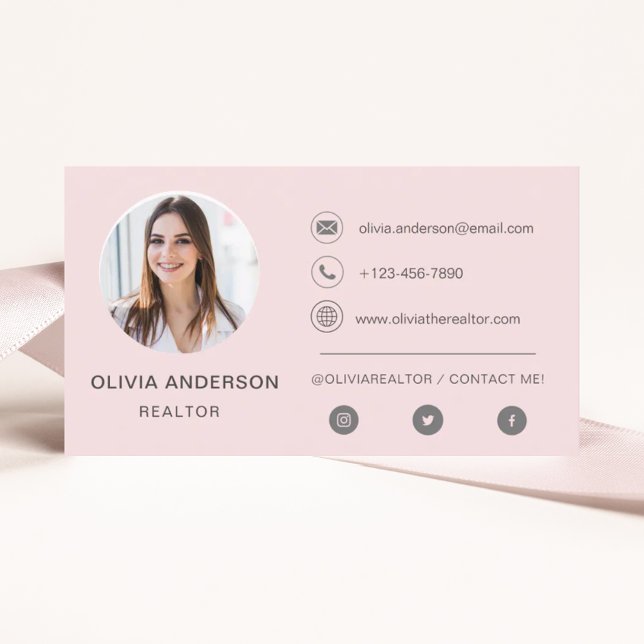 Professional Photo Blush Pink Business Card (Creator Uploaded)
