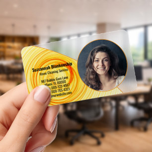 Professional Photo Bold Orange Spiral Abstract Clear Business Cards