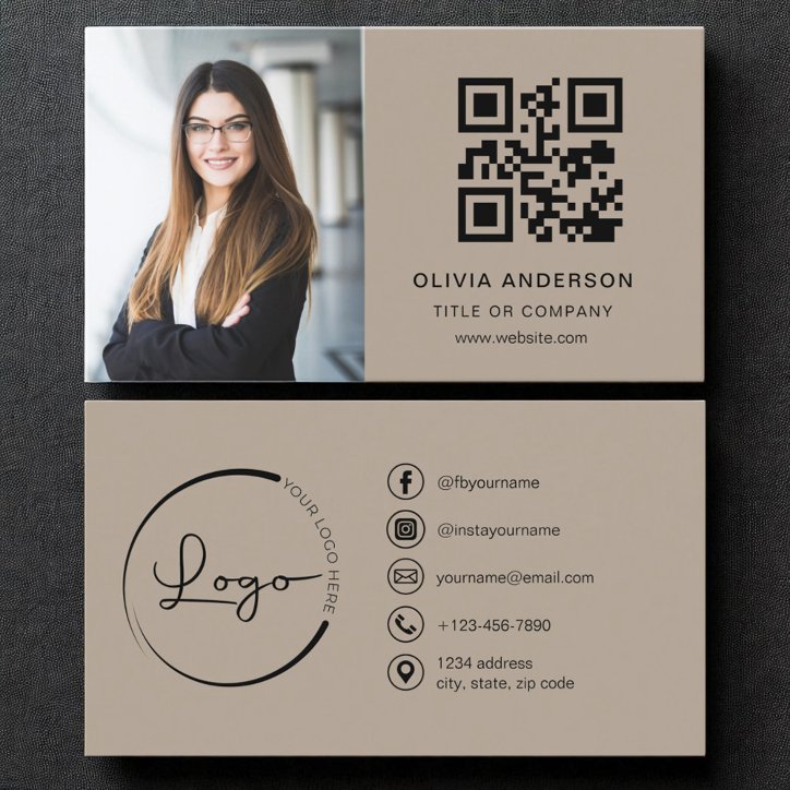 Professional Photo Brown QR Code Social Media Business Card