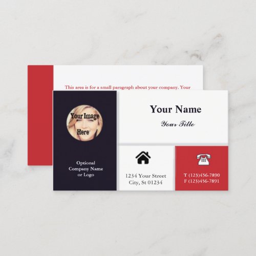 Professional Photo Business Card with Icons _ Navy