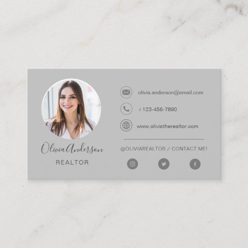 Professional Photo Grey Silver Business Card