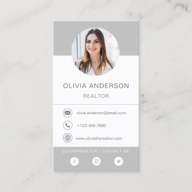 Professional Photo Grey Silver Business Card (Front)