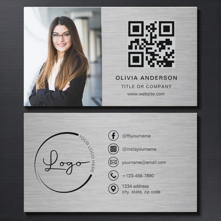 Professional Photo Metallic QR Code Social Media Business Card