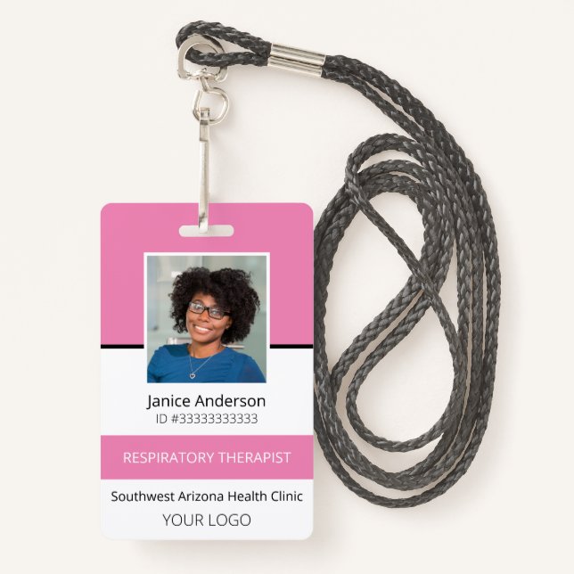 Professional Photo Pink Employee ID Badge (Front with Lanyard)
