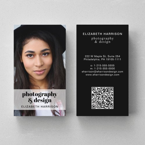 Professional Photo QR Code Black Business Card