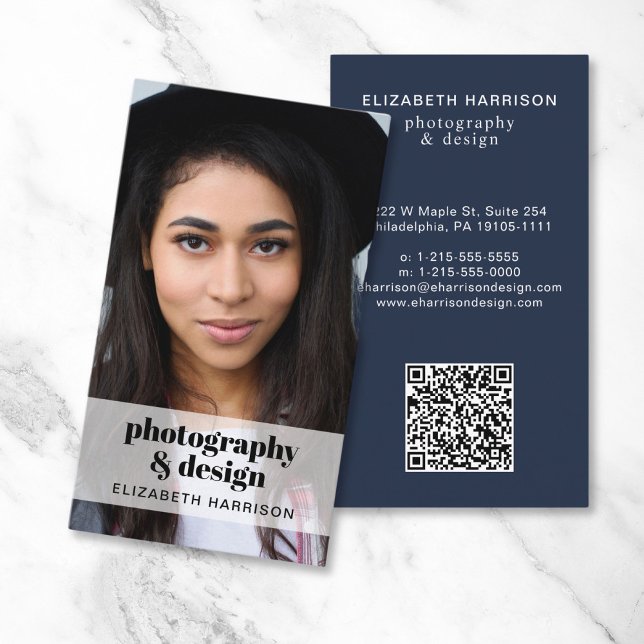 Professional Photo QR Code Blue Business Card (Creator Uploaded)