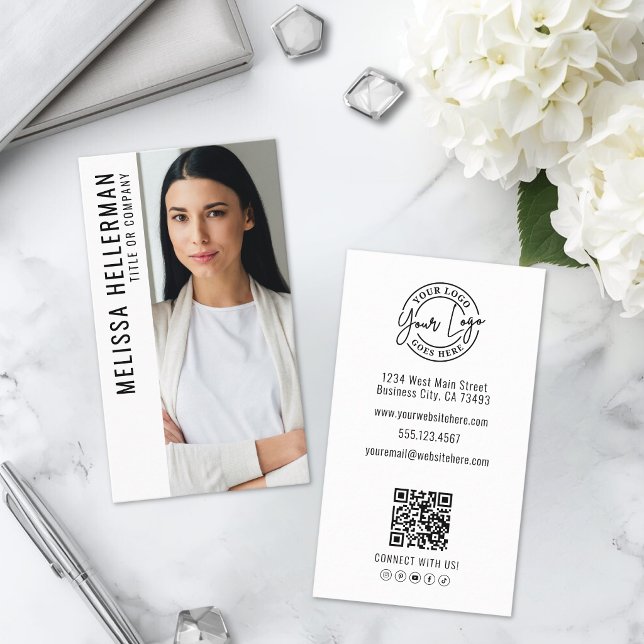 Professional Photo QR Code Company Logo Vertical Business Card (Professional Photo QR Code Company Logo Vertical Business Card )