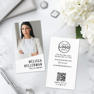 Professional Photo QR Code Company Logo Vertical Business Card