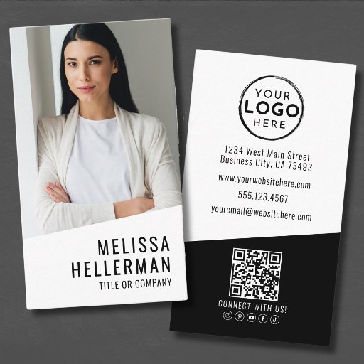 Customizable Professional Photo QR Code Company Logo Vertical Business Card