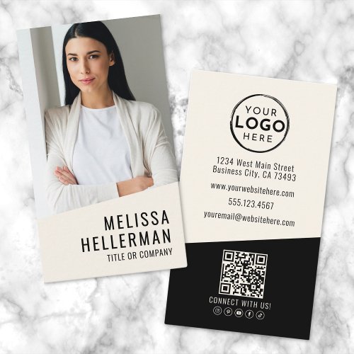 Professional Photo QR Code Company Logo Vertical Business Card
