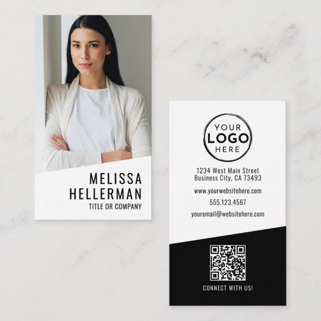 Professional Photo QR Code Company Logo Vertical Business Card (Front/Back)