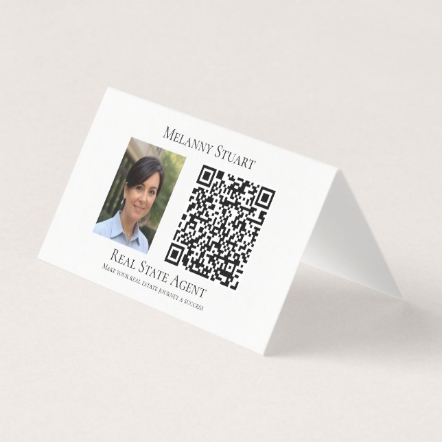 Professional Photo QR code Desk Business Card (Front)