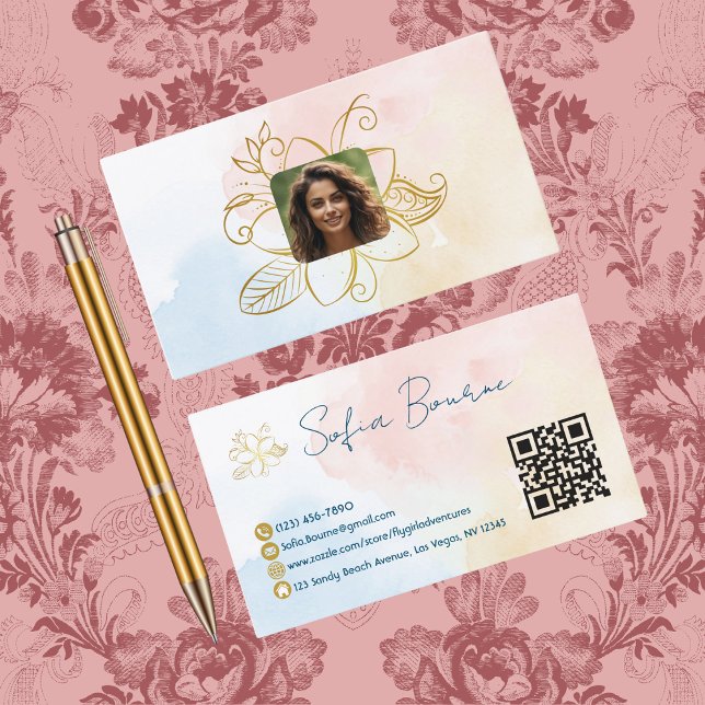 Professional Photo,QR Code,Floral,Pastel,Custom  Business Card (Creator Uploaded)