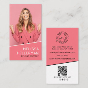 Professional Photo QR Code Logo Vertical Pink Business Card