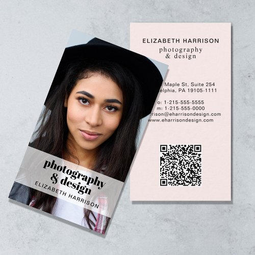Professional Photo QR Code Pink Business Card