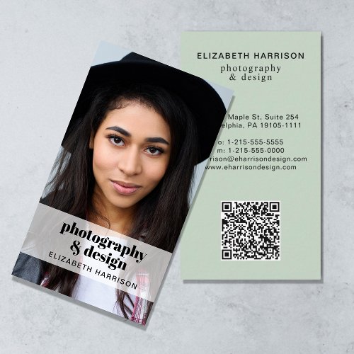 Professional Photo QR Code Sage Green Business Card