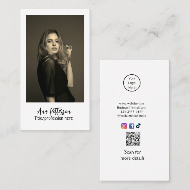 professional photo QR website email social modern Business Card (Front/Back)