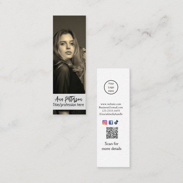 professional photo QR website email social modern Mini Business Card (Front/Back)