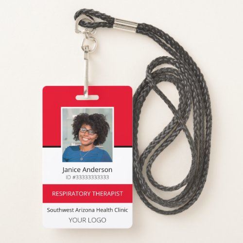 Professional Photo Red Employee ID Badge