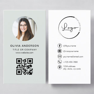 Professional Photo Sage Green QR Code Social Media Business Card