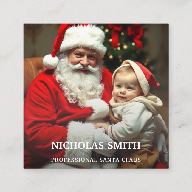 Professional Photo Santa Claus QR code Square Business Card (Front)