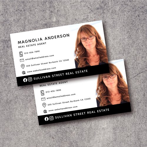 Professional Photo Social Media Icons Real Estate  Business Card