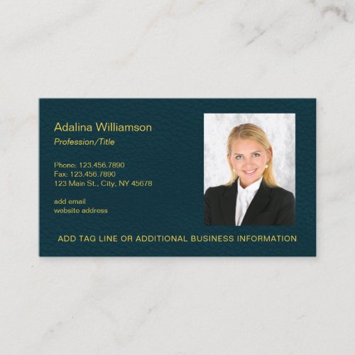 Professional Photo Teal Blue Faux Leather Business Card