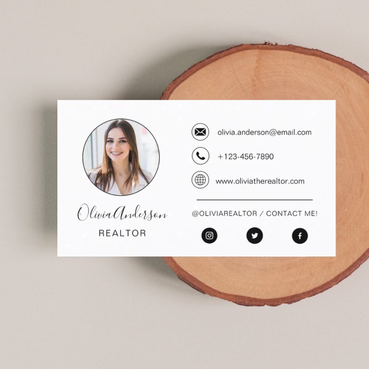 Professional Photo White Black Business Card