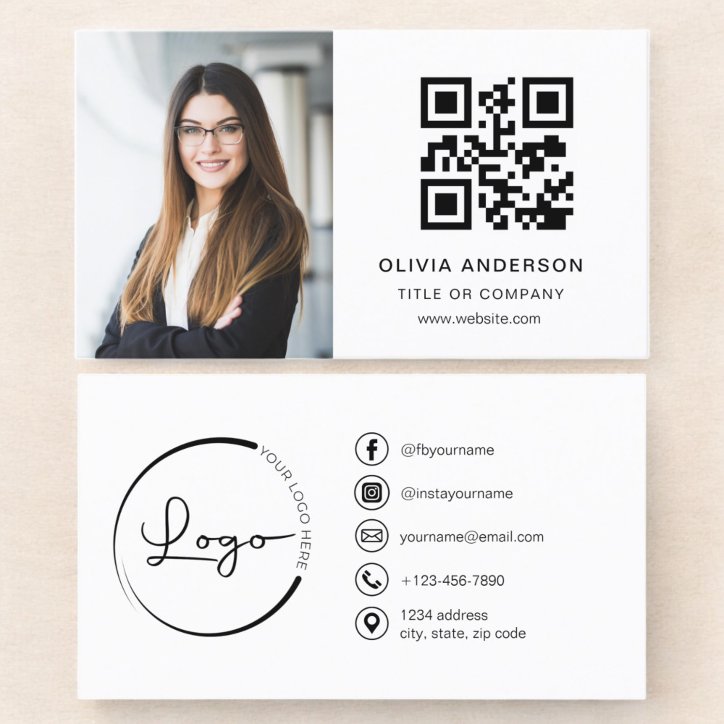 Professional Photo White QR Code Social Media Business Card