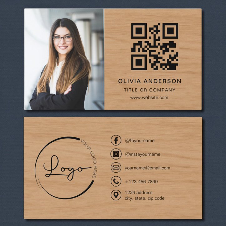 Professional Photo Wood QR Code Social Media Business Card