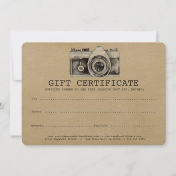 Professional Photographer Camera Gift Certificate by Pip_Gerard at Zazzle