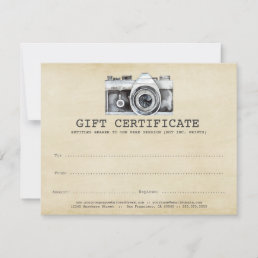 Professional Photographer Camera Gift Certificate