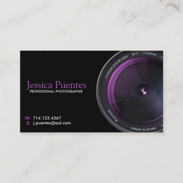 Professional Photographer Camera Lens Business Card (Front)