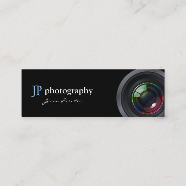 Professional Photographer Camera Lens Mini Business Card (Front)