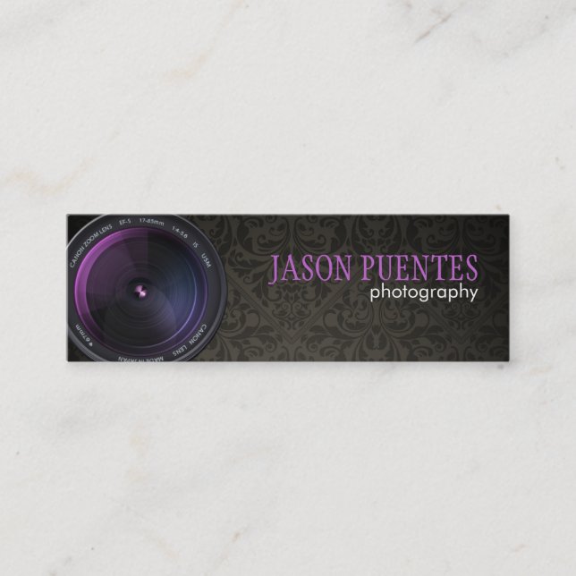 Professional Photographer Camera Lens Mini Business Card (Front)