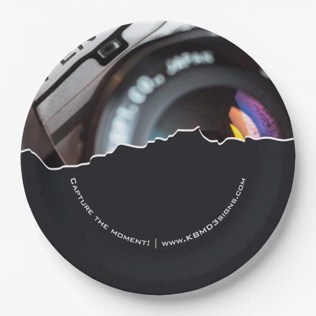Professional Photographer Custom Photo Black Paper Plates (Front)