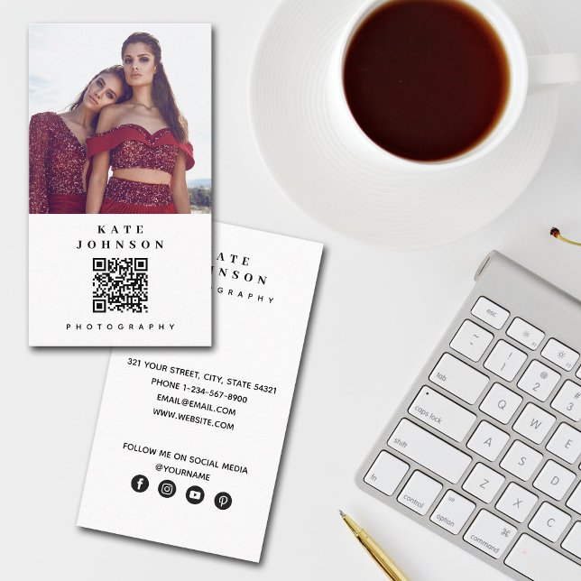 Professional Photographer QR Code Social Media Business Card (Creator Uploaded)